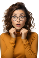 Half body portrait of a woman with shocked expression isolated on transparent background,man with shocked expression ,generative ai png