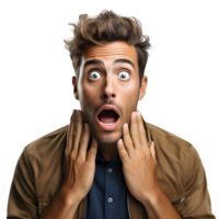 Half body portrait of a man with shocked expression isolated on transparent background,man with shocked expression ,generative ai png