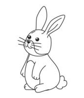 Cute rabbit monochromatic flat vector character. Dreamy bunny sitting. Editable thin line full body animal on white. Simple bw cartoon spot image for web graphic design