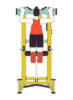 Man pulling up on pullup machine flat line color vector character. Editable outline full body person on white. Bodyweight exercise sportsman simple cartoon spot illustration for web graphic design