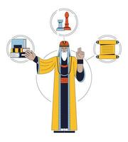Sage archetype flat line concept vector hero illustration. Wise man with long beard 2D cartoon outline character on white for web UI design. Psychology personality editable isolated color hero image