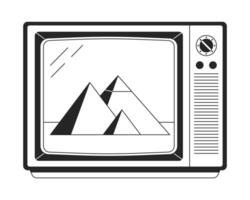 Picture on tv display flat monochrome isolated vector object. Vintage tv. Editable black and white line art drawing. Simple outline spot illustration for web graphic design