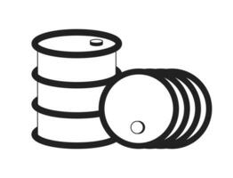 Steel oil barrels monochrome flat vector object. Dangerous container. Drum container. Editable black and white thin line icon. Simple cartoon clip art spot illustration for web graphic design
