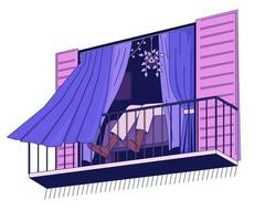 Person relaxing flat line concept vector spot illustration. Balcony view. Wind blow curtains 2D cartoon outline character on white for web UI design. Editable isolated color hero image