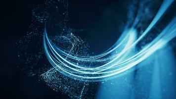 Flowing curve and particles background, 3d rendering. video