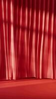 Red curtain with sunlight comes in, 3d rendering. video