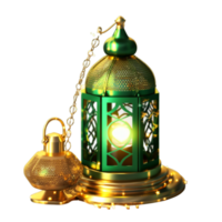 Ramadan Kareem Green With Golden Islamic Lamp ai generative png