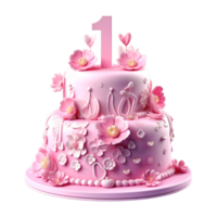 Pink Double Layer Birthday Cake 3d ai generative png