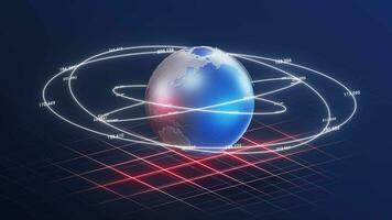 lazo rotación de el tierra con digital líneas, 3d representación. video