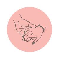 Icon of a man holding a girl by the hand, pink. Symbol of relationships in a couple, family values and love vector