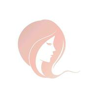 Girl icon with long wavy hair. Pink gradient hair care and hairdressing womens vector