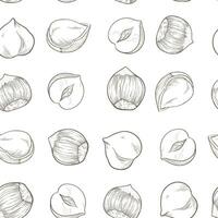 Seamless hazelnut pattern with several fruit nuts and kernels in sketch style. Brown background for packing hazelnut or chocolate, nut paste vector