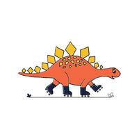 dinosaurio joven naranja paseos en rodillos ilustración para camiseta huellas dactilares y niños deporte diseño vector