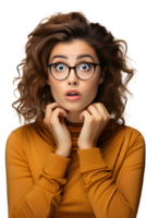 Half body portrait of a woman with shocked expression isolated on transparent background,man with shocked expression ,generative ai png