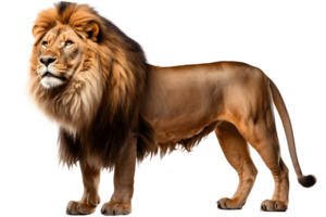 wild lion isolated on transparent background ,side view lion cut out ,generative ai png