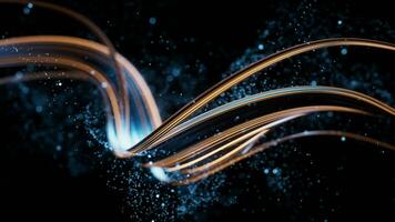 Flowing curve and particles background, 3d rendering. video