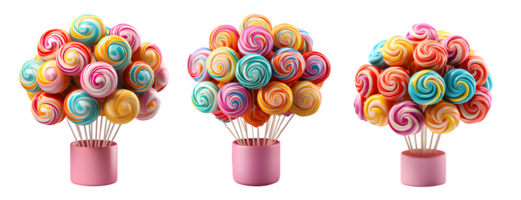 rainbow lollipop candy isolated on transparent background ,red and white spiral candy ,generative ai png