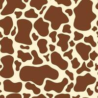 Seamless brown cow spots pattern on the beige background. Abstract animal skin template. Wallpaper or package design. vector