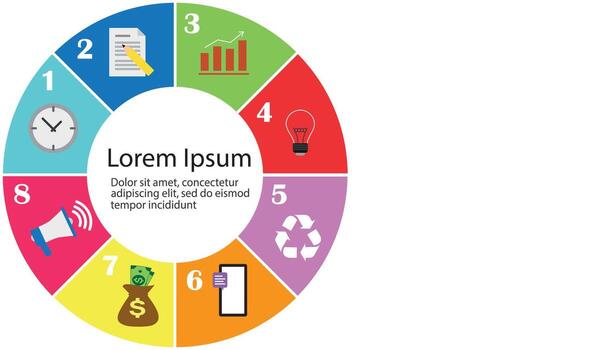 Infographics template with four steps or points in segment cake form connected to each other and sample text vector