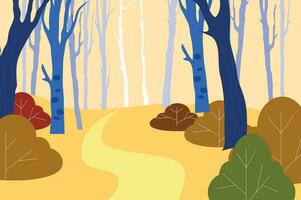 Vector of autumn landscape, path in the park.