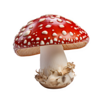 poisonous mushroom isolated on transparent background ,red and white mushroom with white speckled pattern ,generative ai png