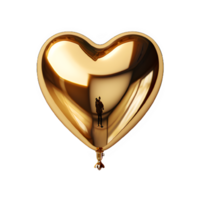 heart shaped golden balloon isolated on transparent background ,golden love balloon ,generative ai png