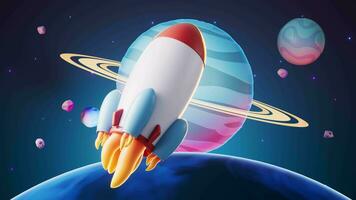 Rocket and outer space, 3d rendering. video