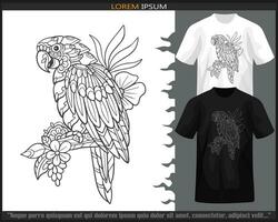 Macaw bird mandala arts isolated on black and white t shirt. vector