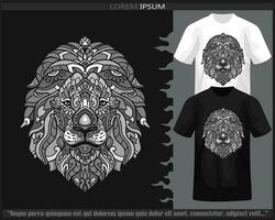 Monochrome Lion head mandala arts isolated on black and white t shirt. vector