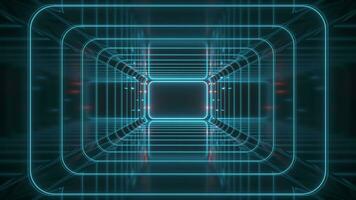 Tunnel and neon light with black background, 3d rendering. video