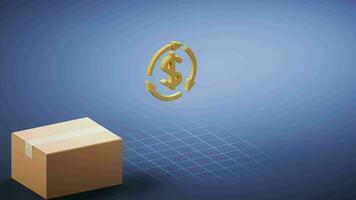 Loop animation of packaging box with money sign, 3d rendering. video