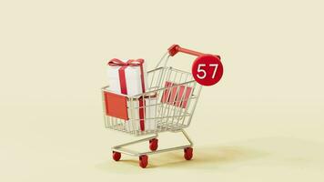 Shopping cart with number count, 3d rendering. video