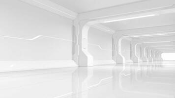 bianca vuoto tunnel, futuristico camera, 3d resa. video