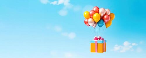 Gift Box and Colorful Balloons Soaring in the Sky - Generative AI photo