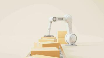 Mechanical arm and cardboard box, 3d rendering. video