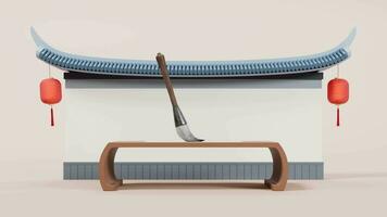 Loop animation of ancient Chinese brush, 3d rendering. video