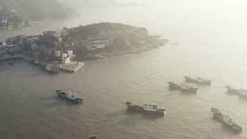 Seaside port with residental houses around, in Taizhou, Zhejiang. video