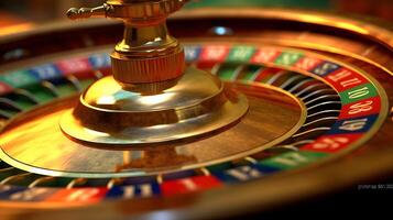 un casino ruleta rueda con un oro parte superior ai generado foto