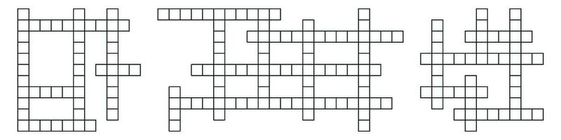 Crossword puzzle, word game. Cross and blank grid pattern, a brain teaser for newspaper quizzes. Flat vector illustrations isolated in background.