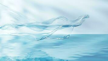 fluido transparente paño en agua superficie, 3d representación. video