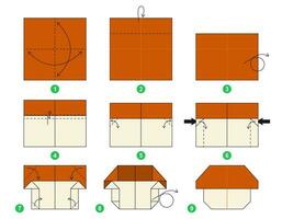 seta origami esquema tutorial Moviente modelo. origami para niños. paso por paso cómo a hacer un linda origami cep. vector ilustración.