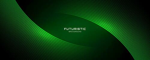 3D green techno abstract background overlap layer on dark space with glowing curve lines decoration. Modern graphic design element future style concept for banner, flyer, card, or brochure cover vector