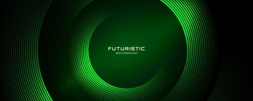 3D green techno abstract background overlap layer on dark space with glowing circle lines decoration. Modern graphic design element future style concept for banner, flyer, card, or brochure cover vector