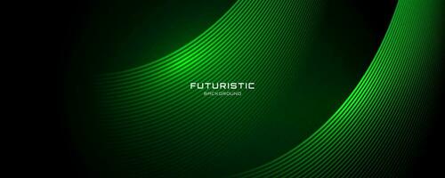 3D green techno abstract background overlap layer on dark space with glowing curve lines decoration. Modern graphic design element future style concept for banner, flyer, card, or brochure cover vector