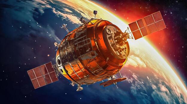 Spaceship Journey in Earth Orbit - Generative AI photo