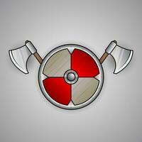 viking shield and axe logo design vector