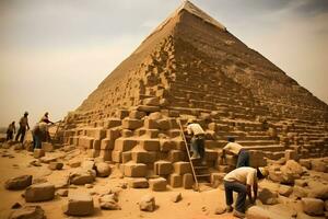 Ancient Egyptian workers building the pyramids. AI Generated photo