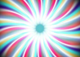 Abstract swirling radial pattern background of pink, yellow, red, blue, white and green stripes. Helix sunburst vector background