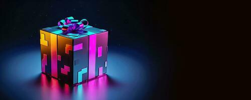 Colorful Enchantment - Gift Box with Ribbon and Bow - Generative AI photo