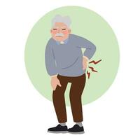 Portrait of old man grandpa get low back pain vector illustration